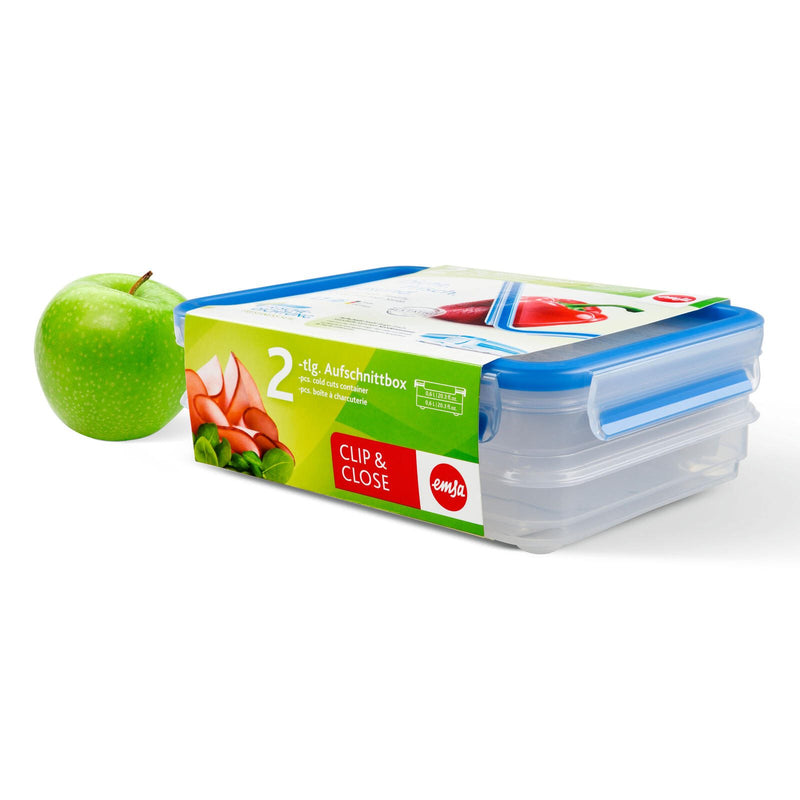 emsa Frischhaltedosen CLIP & CLOSE 7.7 cm hoch 2x 0,6 l transparent, blau
