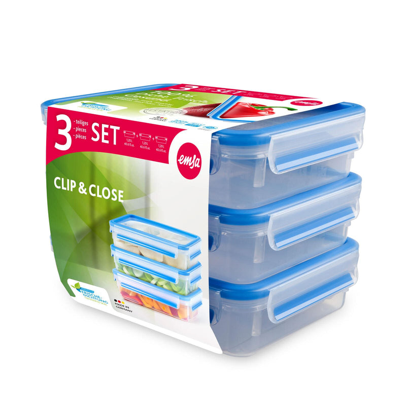 emsa Frischhaltedosen CLIP & CLOSE 5.8 cm hoch 3x 1,2 l transparent, blau