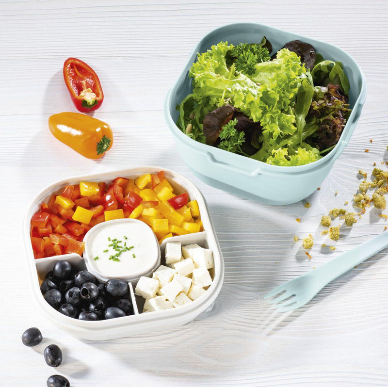 xavax® Lunchbox Salatbox To Go 10.5 cm hoch 1,4 l pastellblau, grau