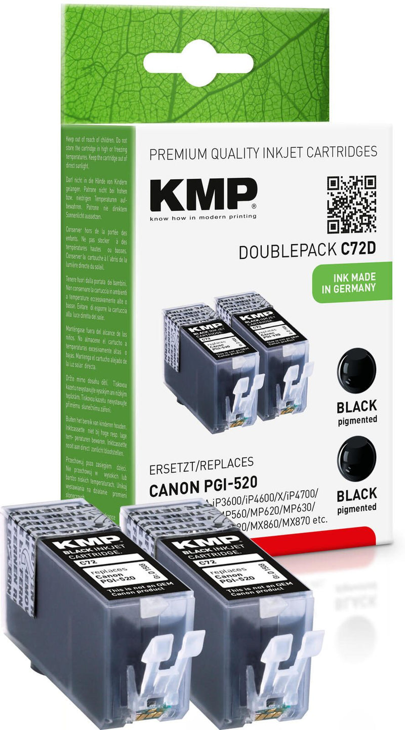 KMP Druckerpatronen C72D schwarz kompatibel zu Canon 2x PGI-520, 2er-Set
