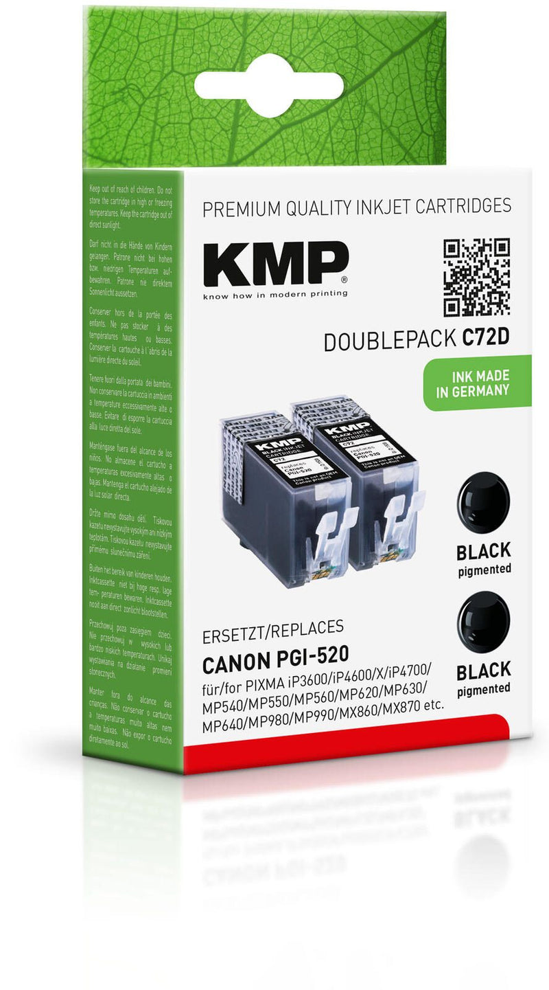 KMP Druckerpatronen C72D schwarz kompatibel zu Canon 2x PGI-520, 2er-Set