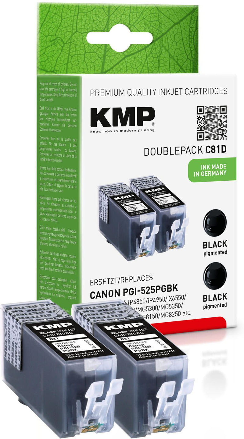 KMP Druckerpatronen C81D schwarz kompatibel zu Canon PGI-525 BK Twinpack, 2er-Set