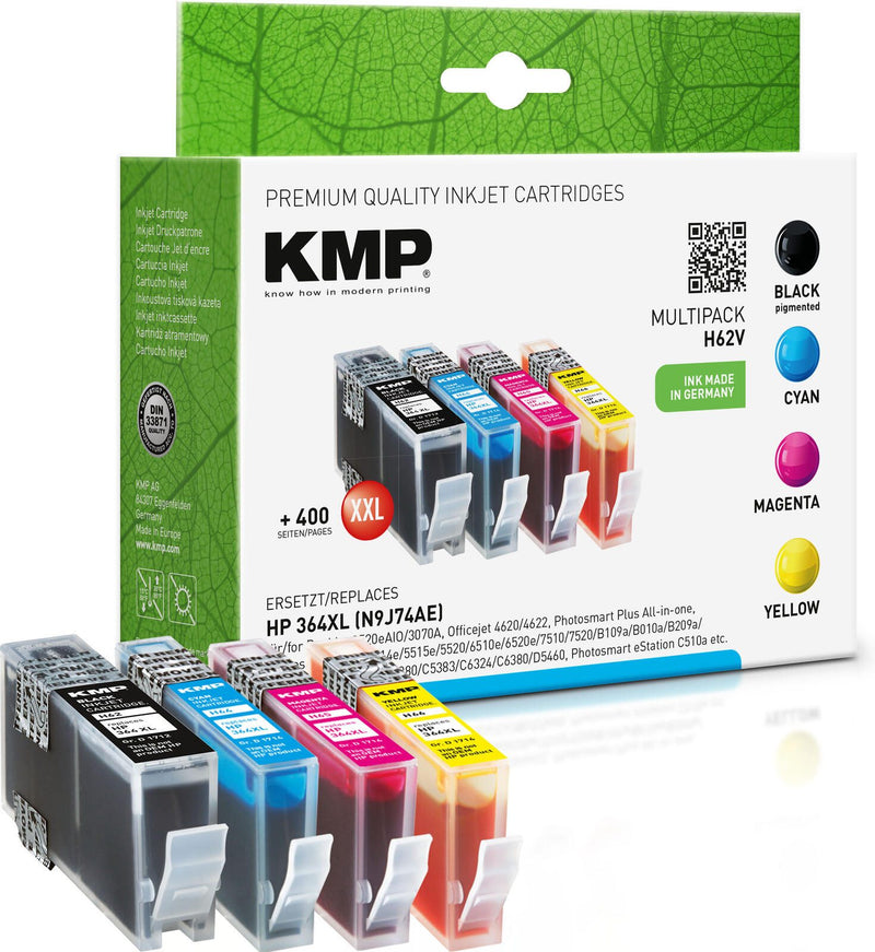 KMP Druckerpatronen H62V schwarz, cyan, magenta, gelb kompatibel zu HP 364XL (N9J74AE), 4er-Set