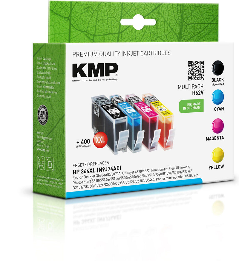 KMP Druckerpatronen H62V schwarz, cyan, magenta, gelb kompatibel zu HP 364XL (N9J74AE), 4er-Set