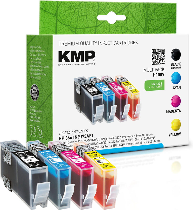 KMP Druckerpatronen H108V schwarz, cyan, magenta, gelb kompatibel zu HP 364 (N9J73AE), 4er-Set