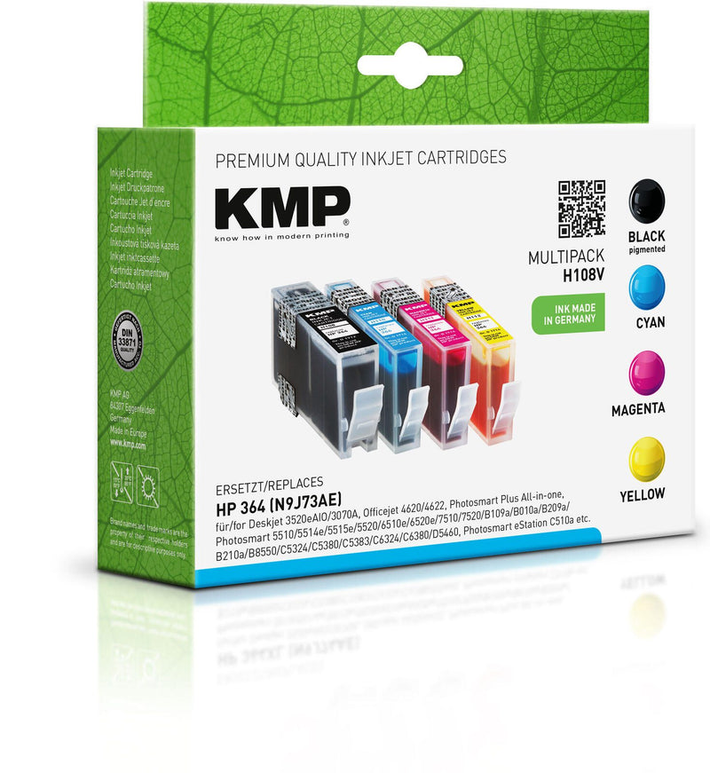 KMP Druckerpatronen H108V schwarz, cyan, magenta, gelb kompatibel zu HP 364 (N9J73AE), 4er-Set