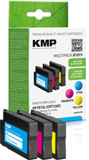 KMP Druckerpatronen H101V cyan, magenta, gelb kompatibel zu HP 951XL (CN046AE/CN047AE/CN048AE), 3er-Set