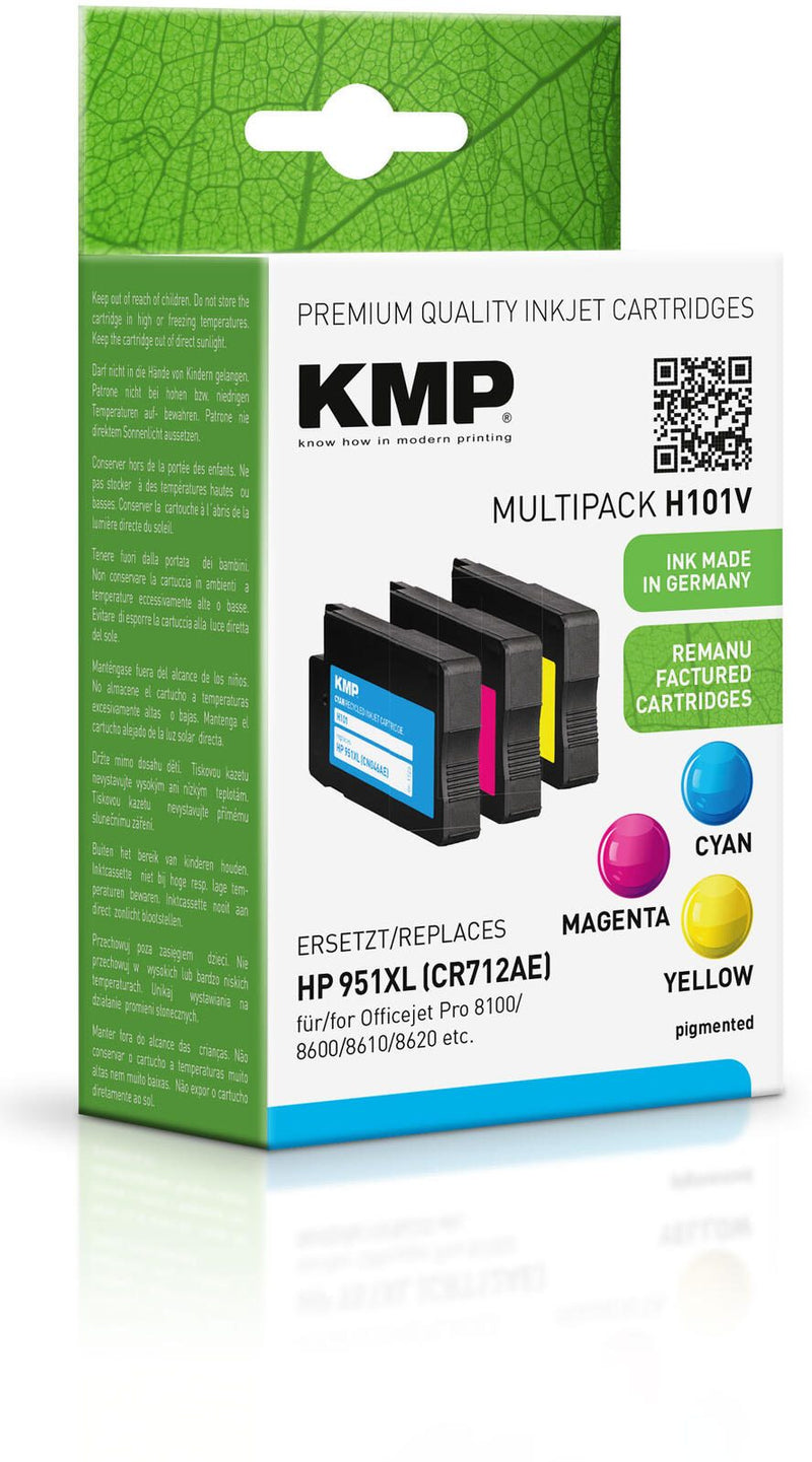 KMP Druckerpatronen H101V cyan, magenta, gelb kompatibel zu HP 951XL (CN046AE/CN047AE/CN048AE), 3er-Set