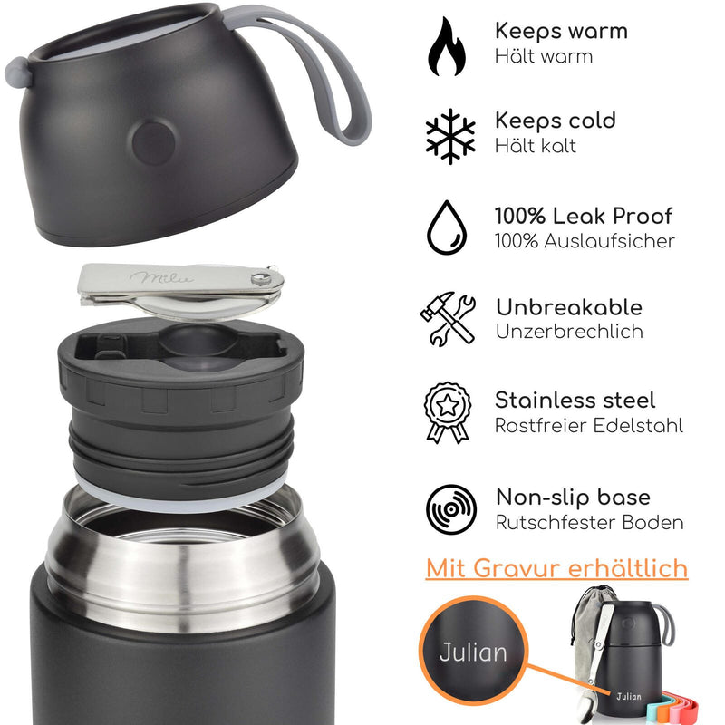 Milu Lunchbox-Set (9-tlg.) - 650 ml - schwarz