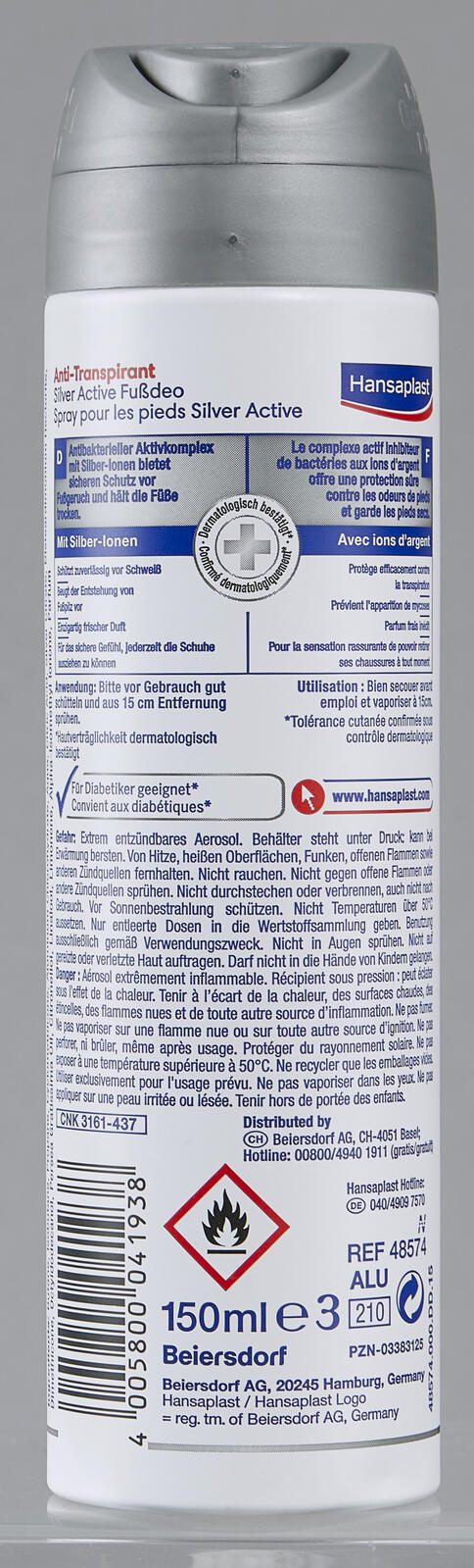 Hansaplast Silver active Fußdeo 150,0 ml