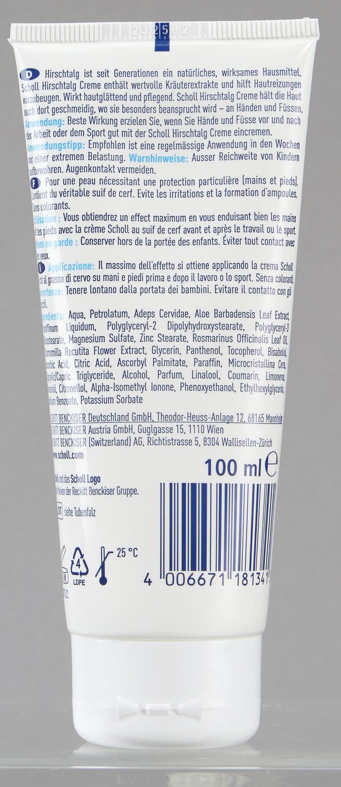 Scholl Hirschtalg Hautcreme 100,0 ml