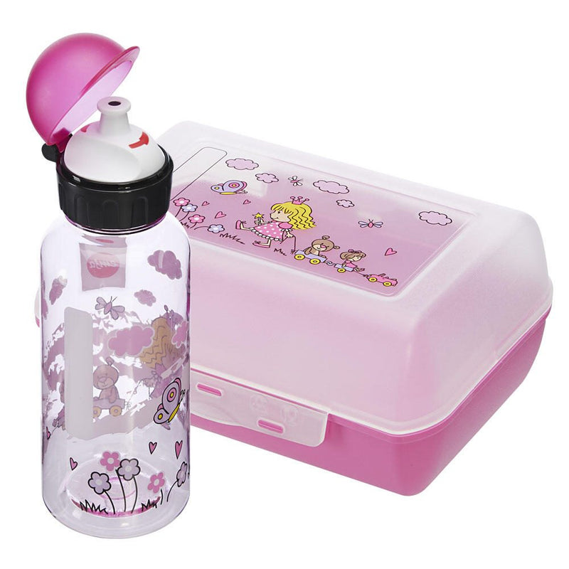 emsa Kinder Trinkflasche & Lunchbox Flasche: 0,4 l, Brotdose: 7,0 x 18,0 cm transparent, rosa
