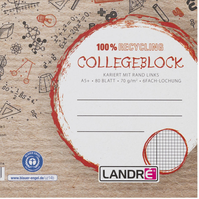 LANDRÉ Collegeblock recycling kariert A5