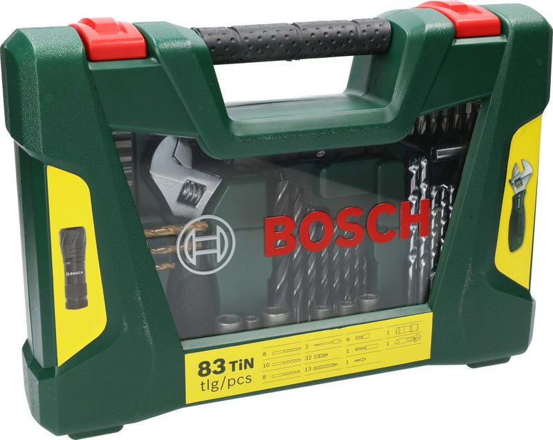 BOSCH Bohrer- und Bit-Set mit LED-Taschenlampe und Rollgabelschlüssel 83-teilig