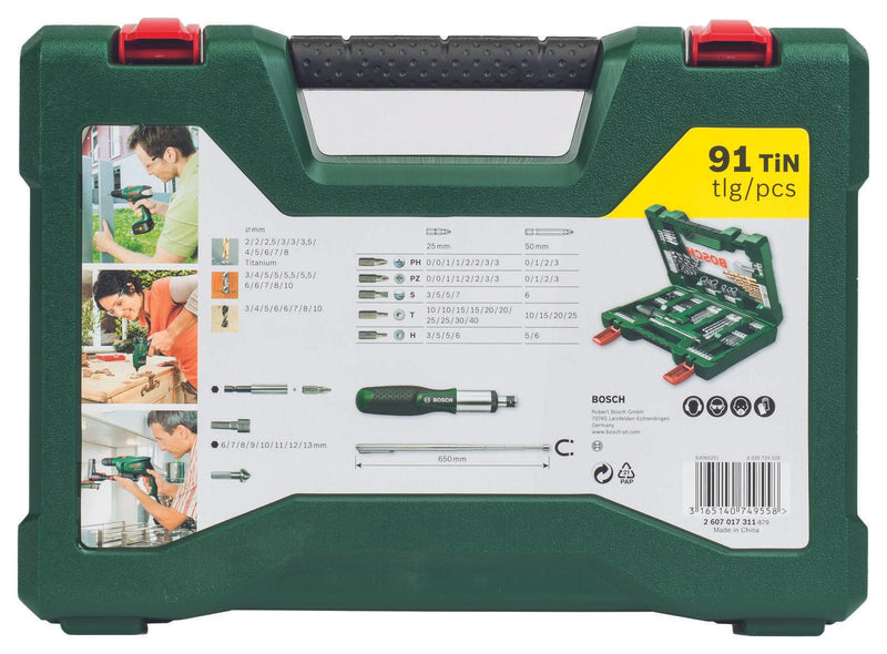 BOSCH Bohrer- und Bit-Set V-Line Box 91-teilig