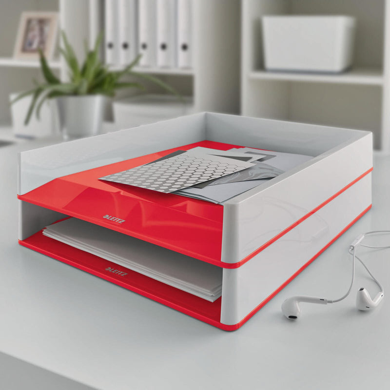 LEITZ Briefablage WOW Duo Colour DIN A4 perlweiß/rot