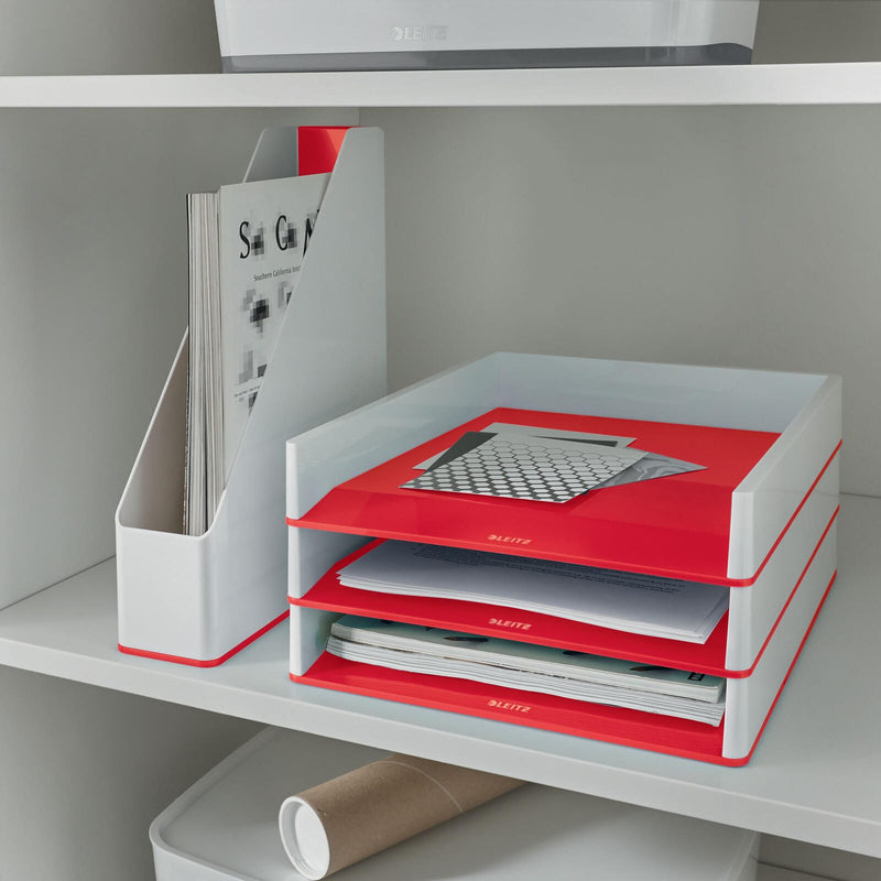 LEITZ Briefablage WOW Duo Colour DIN A4 perlweiß/rot