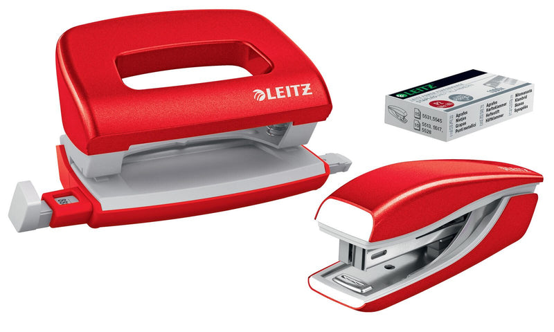 LEITZ Locher und Heftgeräte Set rot-metallic