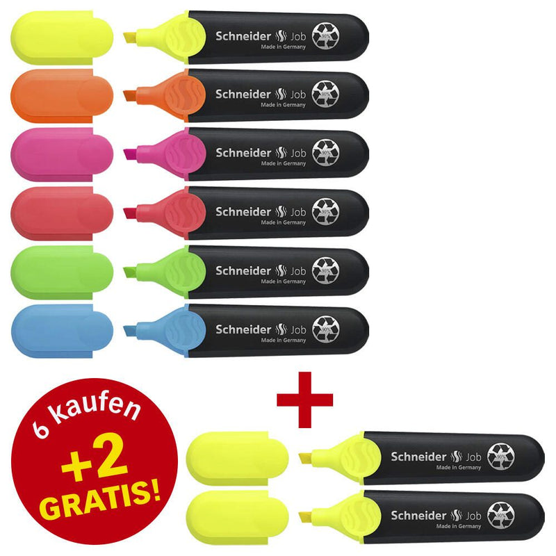Schneider Job Textmarker Mehrfarbig, 6 St. + GRATIS 2 St.