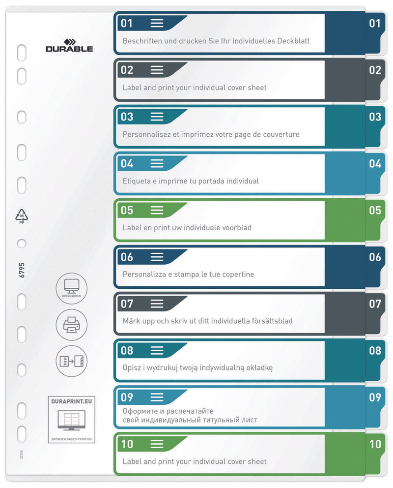 DURABLE Ordnerregister Überbreite 1-10 DIN A4