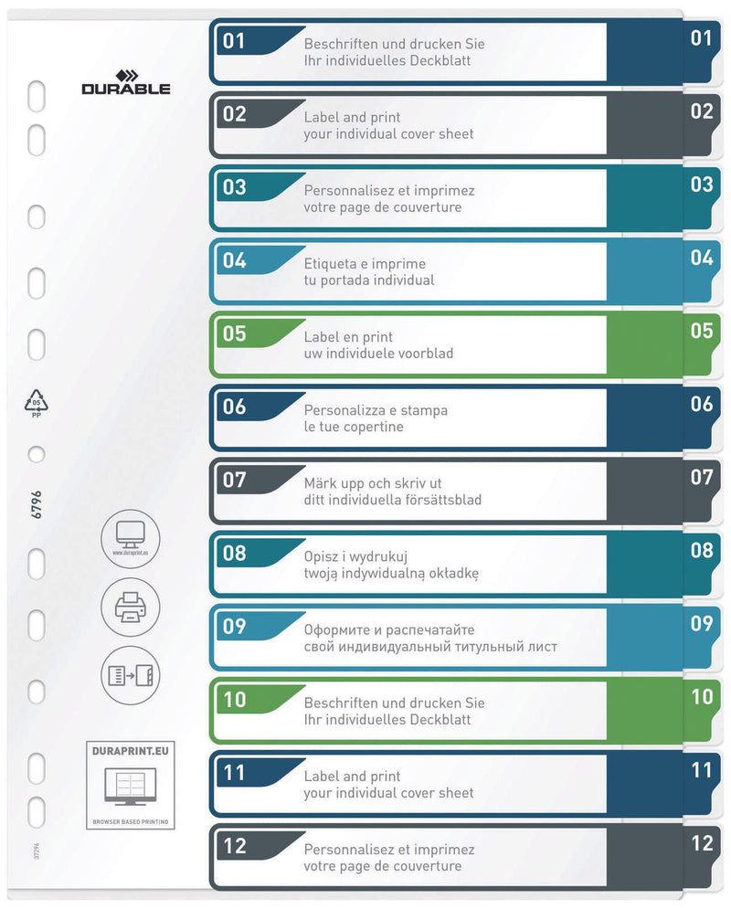DURABLE Ordnerregister Überbreite 1-12 DIN A4