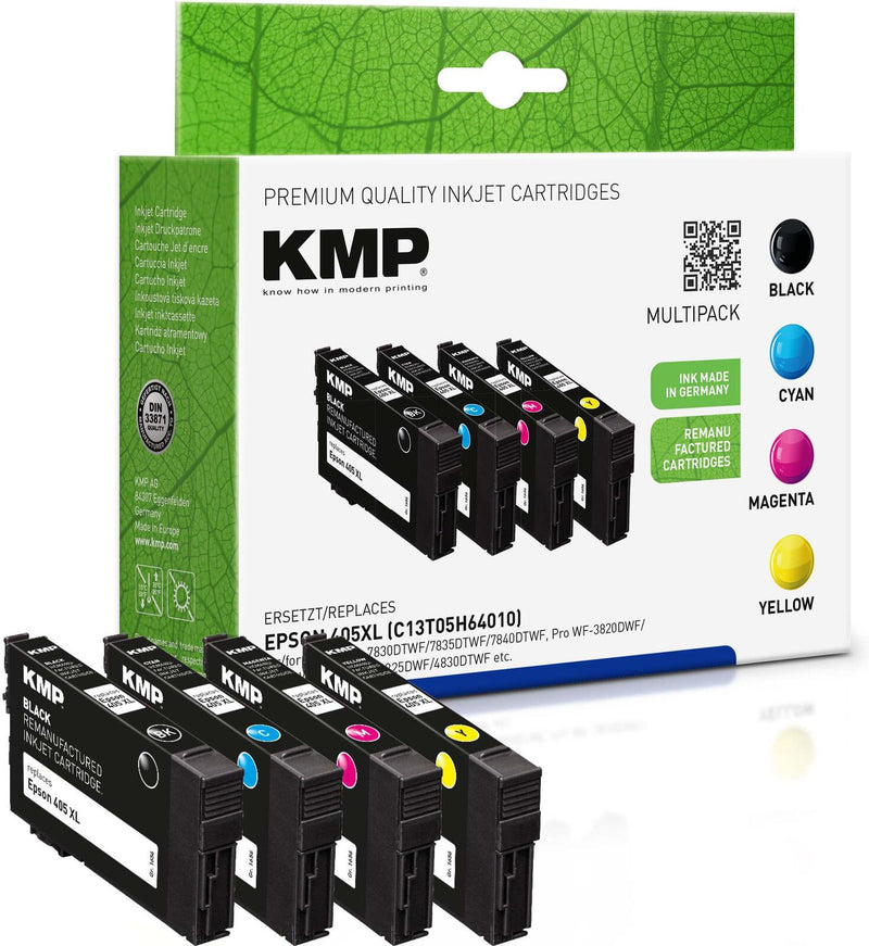KMP Druckerpatronen schwarz, cyan, magenta, gelb kompatibel zu EPSON 405XL BK/C/M/Y, 4er-Set