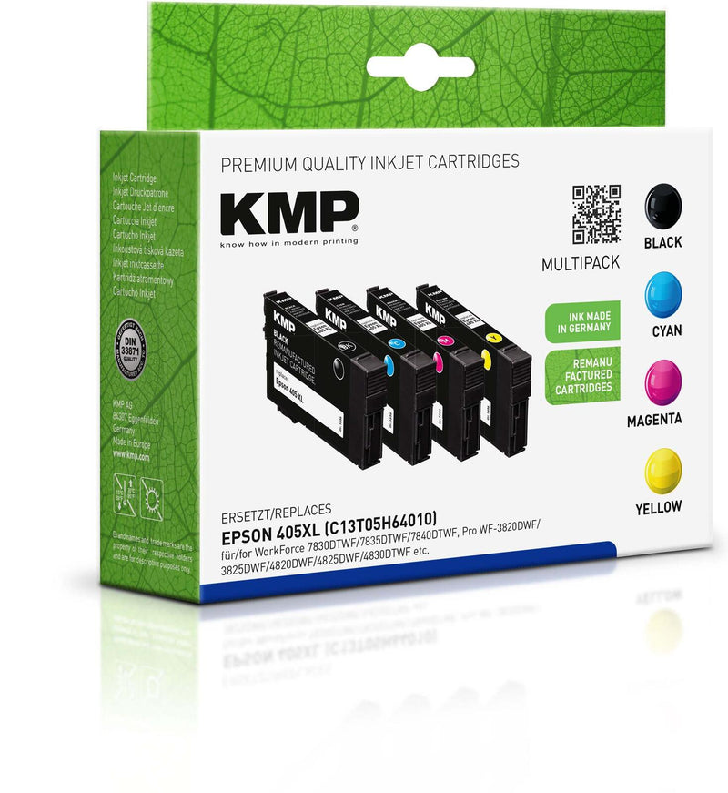 KMP Druckerpatronen schwarz, cyan, magenta, gelb kompatibel zu EPSON 405XL BK/C/M/Y, 4er-Set