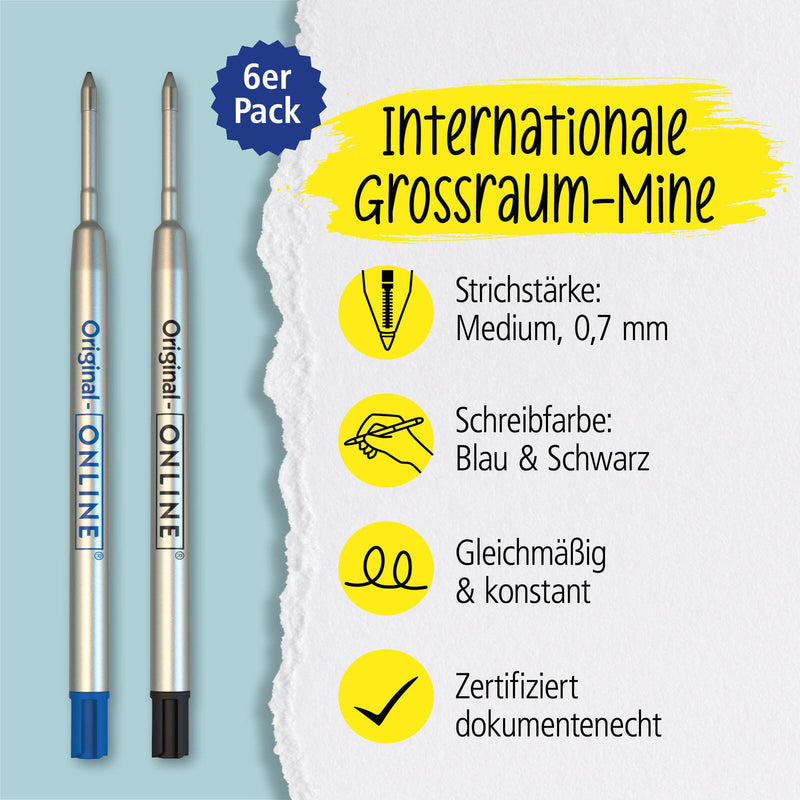 ONLINE® Kugelschreiberminen 3 St. schwarz, 3 St. blau 0.6 mm Mehrfarbig