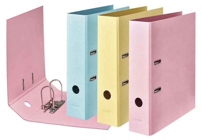 FALKEN Ordner Rückenbreite 8 cm DIN A4 Karton Vanille-Gelb, Flamingo-Pink, Himmel-Blau