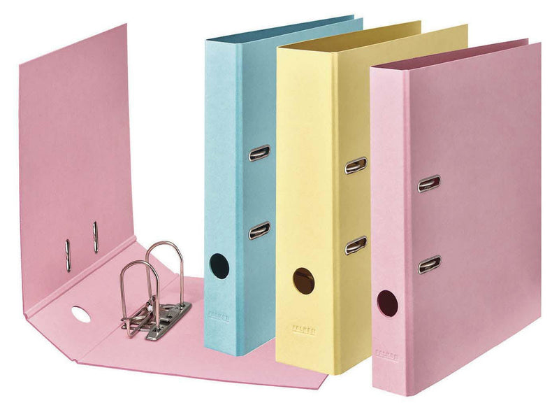 FALKEN Ordner Rückenbreite 8 cm DIN A4 Karton Vanille-Gelb, Flamingo-Pink, Himmel-Blau