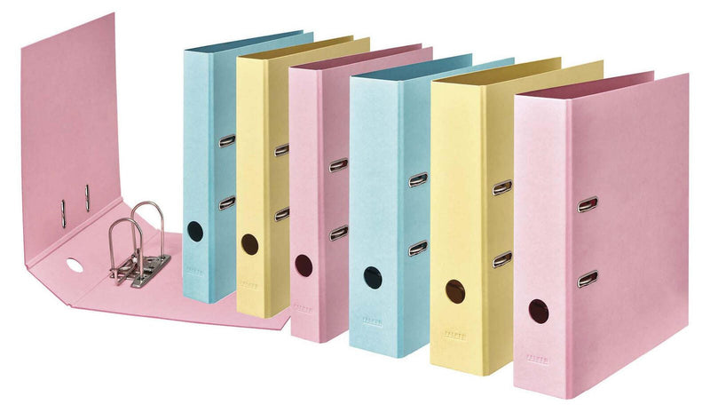 FALKEN Ordner Rückenbreite 8 cm DIN A4 Karton Vanille-Gelb, Flamingo-Pink, Himmel-Blau