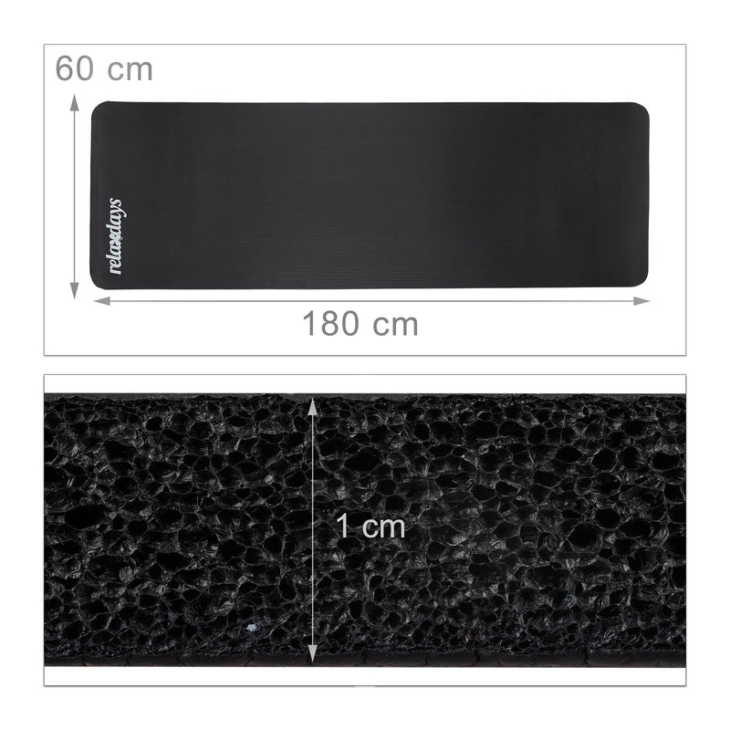 relaxdays Yogamatte schwarz 60,0 x 180,0 x 1,0