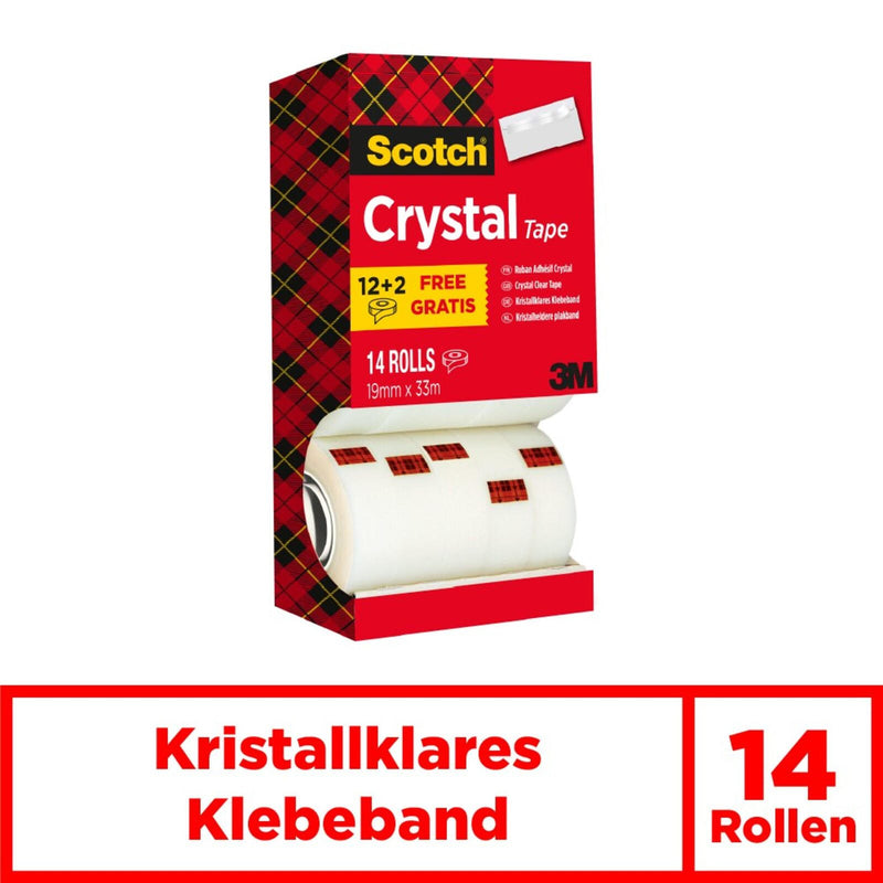 Scotch Crystal Klebefilm 19 mm x 33 m kristall-klar, 12 Rollen + GRATIS 2 Rollen