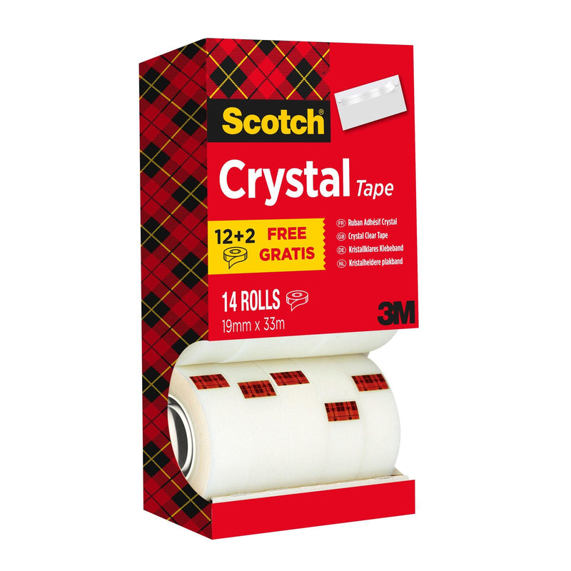 Scotch Crystal Klebefilm 19 mm x 33 m kristall-klar, 12 Rollen + GRATIS 2 Rollen