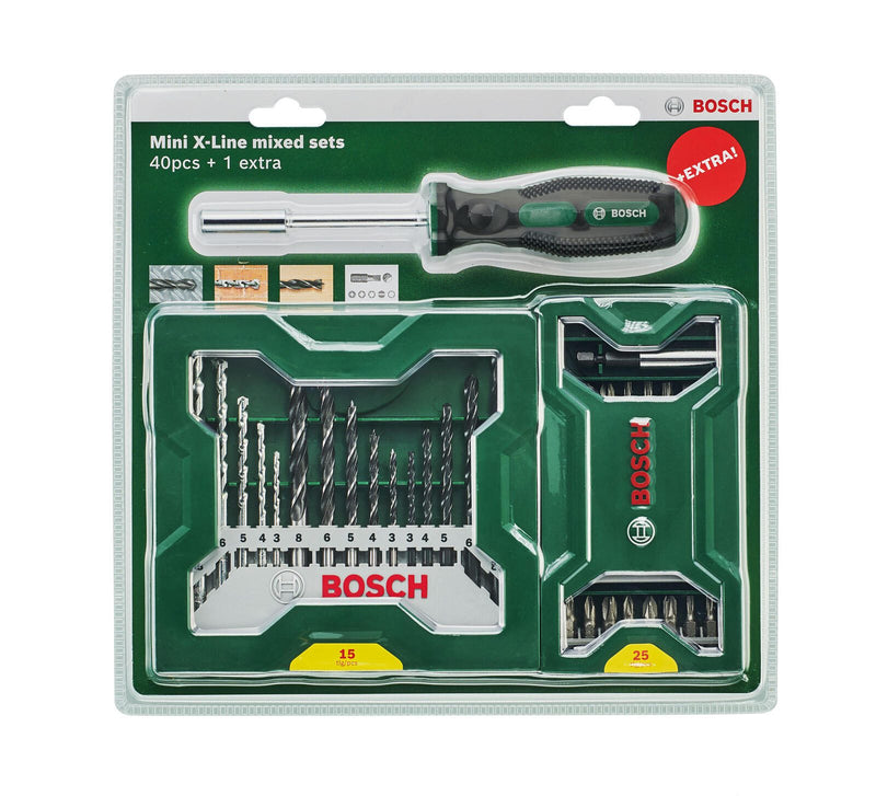 BOSCH Bohrer- und Bit-Set 25+15+1 Mini-X-Line Sets plus Griff 41-teilig
