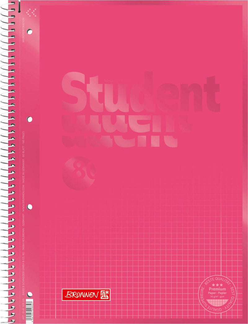 Brunnen Collegeblock Student rosa A4 kariert