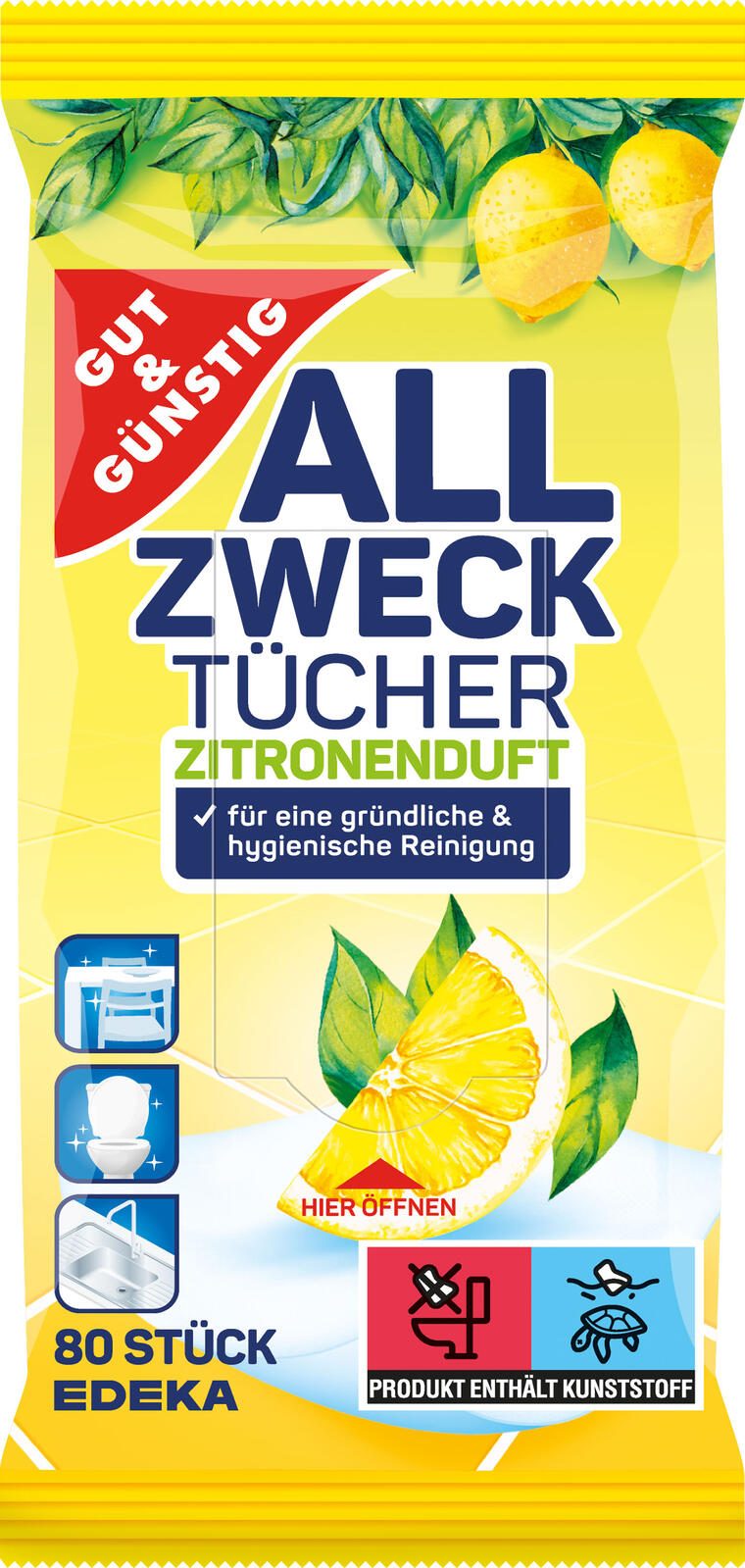 GUT&GÜNSTIG feuchte Allzweck-Reinigungstücher ZITRONENDUFT 1-lagig