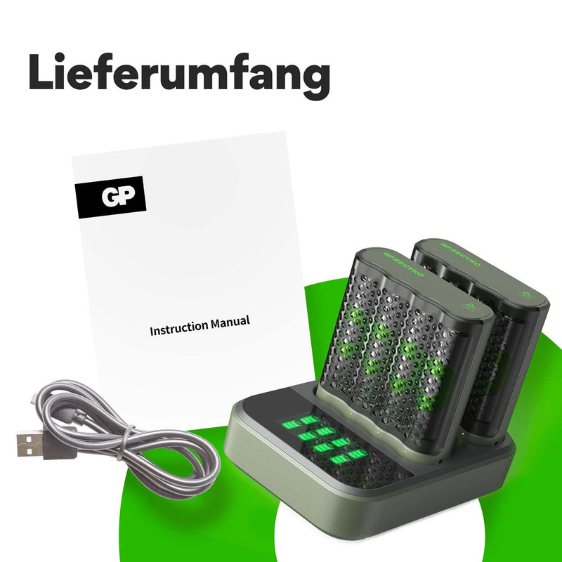 GP Akku-Schnellladegerät inkl. Akkus M452D 2x4-Port + Dockingstation