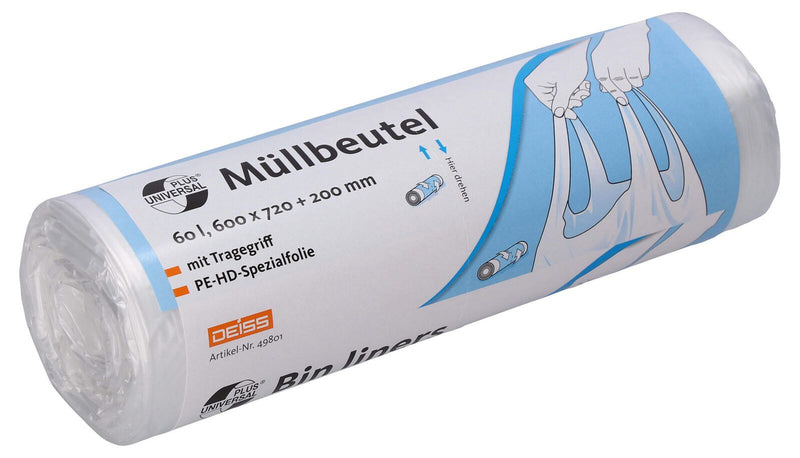 DEISS UNIVERSAL PLUS® Müllbeutel 60,0 l transparent