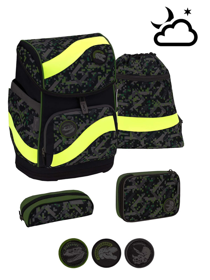 BELMIL® Schulranzen-Set Smarty Dinosaurs Neon 29,0 x 21,0 x 40,0 cm grün 20 l