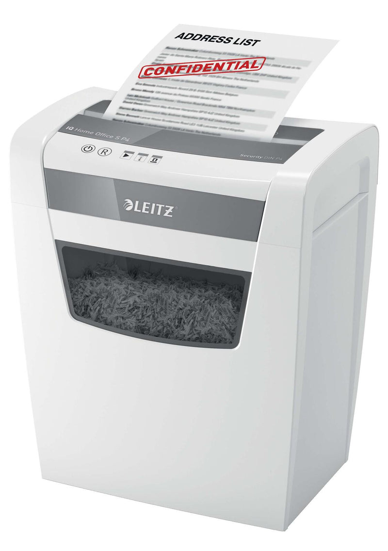 LEITZ IQ Home Office S Aktenvernichter mit Partikelschnitt bis 8 Blatt weiß