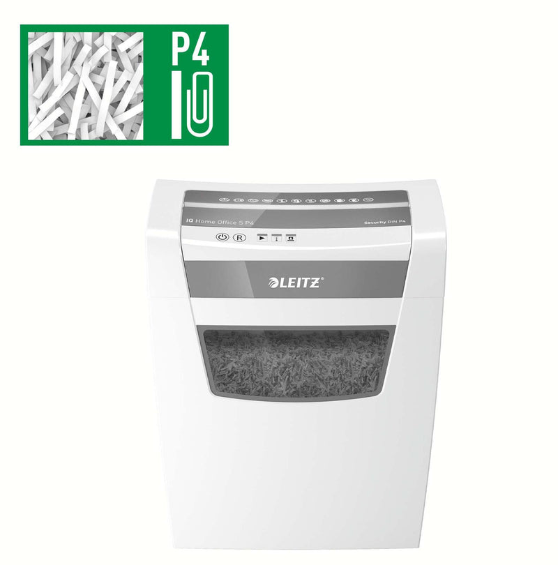 LEITZ IQ Home Office S Aktenvernichter mit Partikelschnitt bis 8 Blatt weiß
