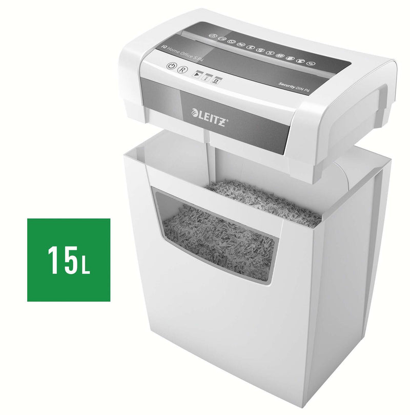 LEITZ IQ Home Office S Aktenvernichter mit Partikelschnitt bis 8 Blatt weiß