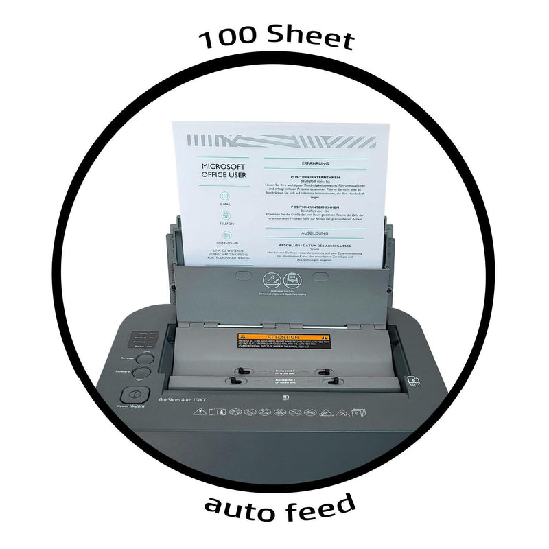 HP OneShred Auto 100CC Aktenvernichter mit Partikelschnitt bis 100 Blatt weiß