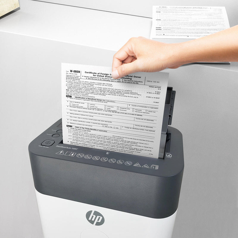 HP OneShred Auto 100CC Aktenvernichter mit Partikelschnitt bis 100 Blatt weiß