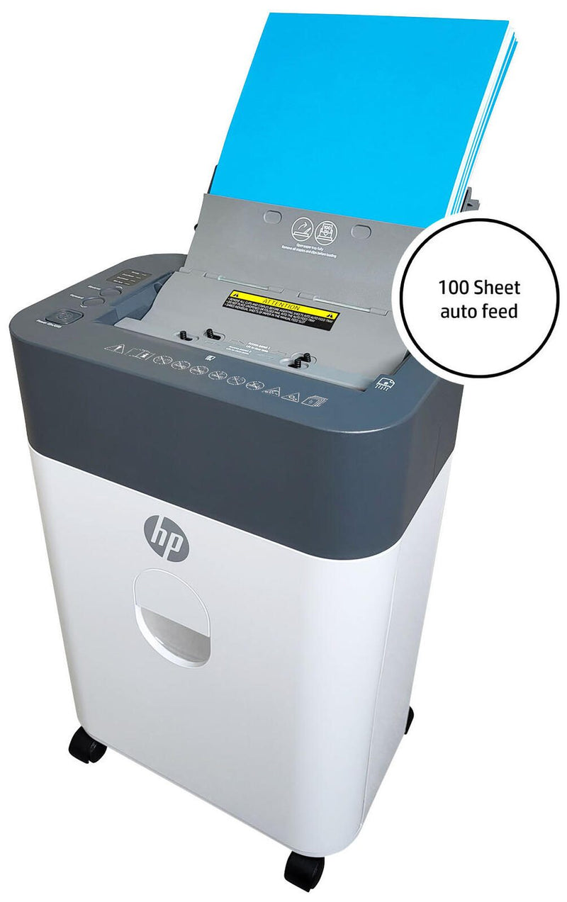 HP OneShred Auto 100CC Aktenvernichter mit Partikelschnitt bis 100 Blatt weiß