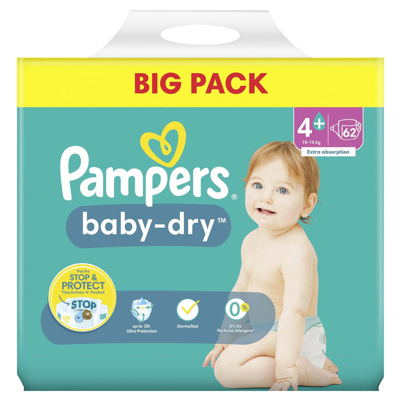 Pampers® Windeln Baby Dry Größe 4+ 62ST für Babys und Kleinkinder (4-18 Monate)