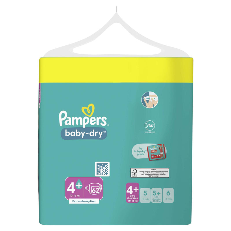 Pampers® Windeln Baby Dry Größe 4+ 62ST für Babys und Kleinkinder (4-18 Monate)