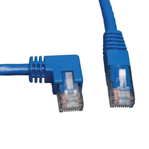 Eaton Tripp Lite Series Left-Angle Cat6 Gigabit Molded UTP Ethernet Kabel (RJ45 Left-Angle M zu RJ45 M), Blue, 3 ft. (0.