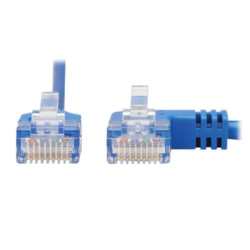Eaton Tripp Lite Series Right-Angle Cat6 Gigabit Molded Slim UTP Ethernet Kabel (RJ45 Right-Angle M zu RJ45 M), Blue, 1